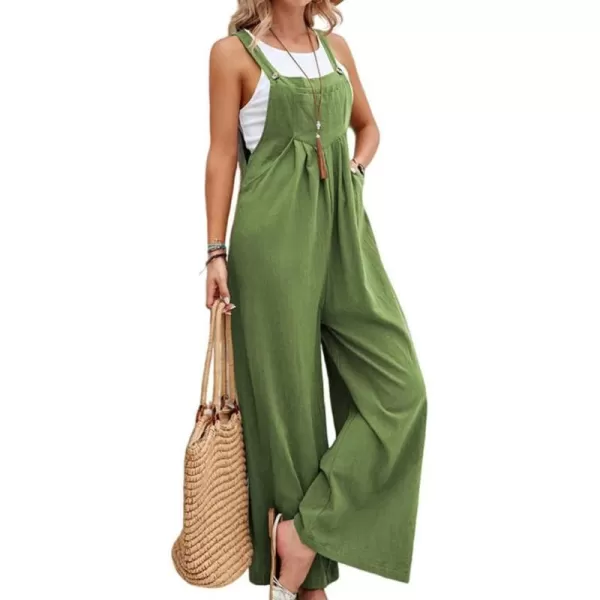 IDEALSANXUN Wide Leg Overalls for Womens Casual Cotton Linen Baggy Loose Maternity Summer Beach Jumpsuits RomperGreen