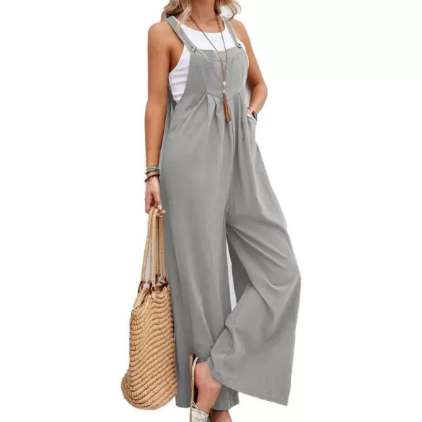 IDEALSANXUN Wide Leg Overalls for Womens Casual Cotton Linen Baggy Loose Maternity Summer Beach Jumpsuits RomperGrey