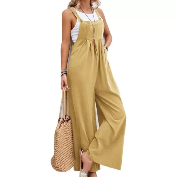 IDEALSANXUN Wide Leg Overalls for Womens Casual Cotton Linen Baggy Loose Maternity Summer Beach Jumpsuits RomperWheat