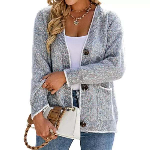 IDEALSANXUN Women Cardigan Sweater V Neck Long Sleeve Casual Fall Winter 2023 Knit Sweater Jacket CoatGrey