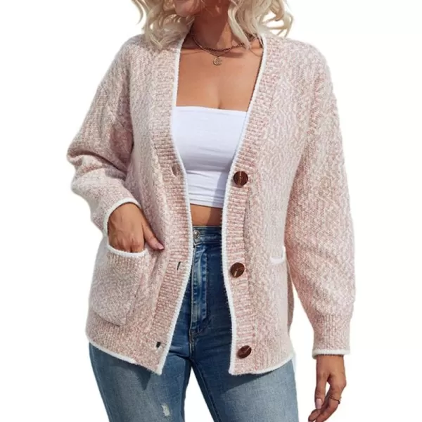 IDEALSANXUN Women Cardigan Sweater V Neck Long Sleeve Casual Fall Winter 2023 Knit Sweater Jacket CoatPink