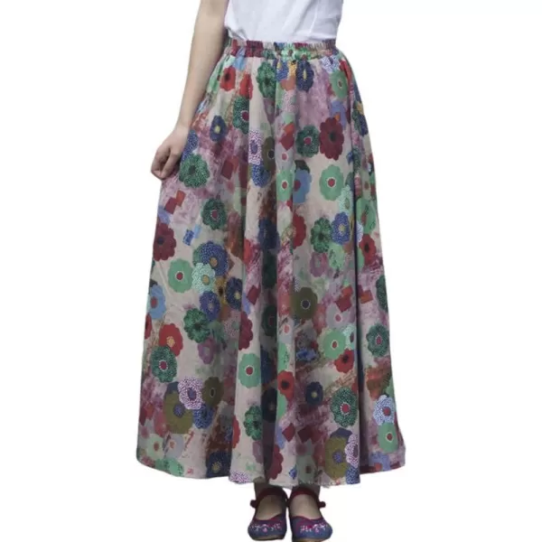 IDEALSANXUN Womens Cotton Linen High Waisted A Line Boho Floral Long Maxi SkirtPrint 103