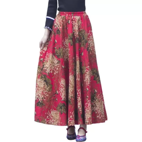 IDEALSANXUN Womens Cotton Linen High Waisted A Line Boho Floral Long Maxi SkirtPrint 106