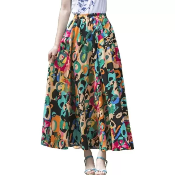 IDEALSANXUN Womens Cotton Linen High Waisted A Line Boho Floral Long Maxi SkirtPrint 122
