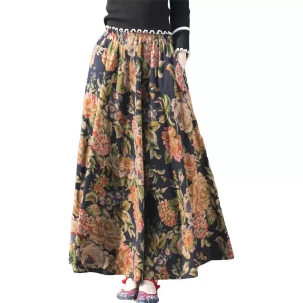 IDEALSANXUN Womens Cotton Linen High Waisted A Line Boho Floral Long Maxi SkirtPrint 124