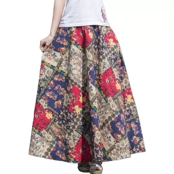 IDEALSANXUN Womens Cotton Linen High Waisted A Line Boho Floral Long Maxi SkirtPrint 600