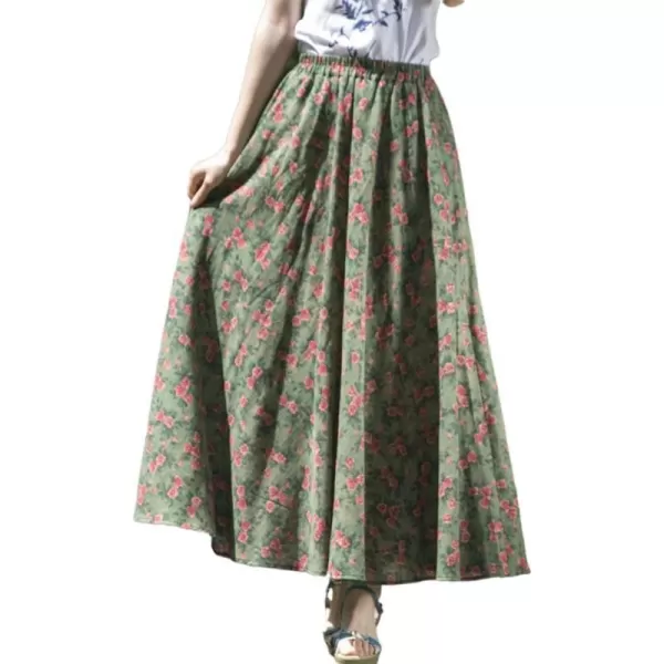 IDEALSANXUN Womens Cotton Linen High Waisted A Line Boho Floral Long Maxi SkirtPrint 602