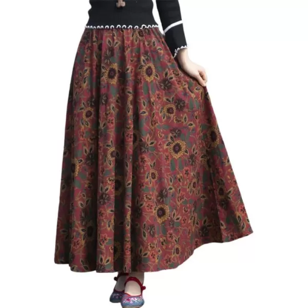 IDEALSANXUN Womens Cotton Linen High Waisted A Line Boho Floral Long Maxi SkirtPrint 619