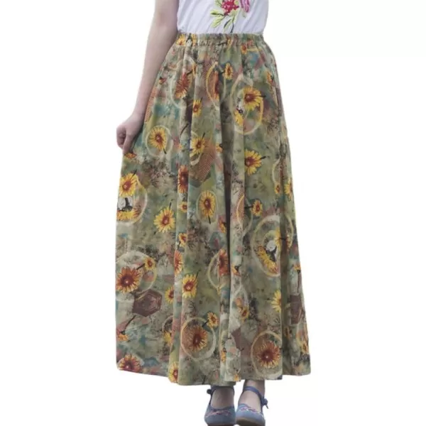 IDEALSANXUN Womens Cotton Linen High Waisted A Line Boho Floral Long Maxi SkirtPrint 86