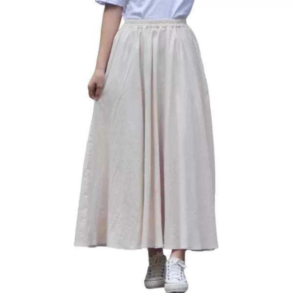 IDEALSANXUN Womens Cotton Linen Skirt High Waisted A Line Long Skirt with PocketsBeige