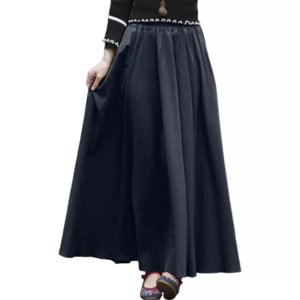 IDEALSANXUN Womens Cotton Linen Skirt High Waisted A Line Long Skirt with PocketsBlack