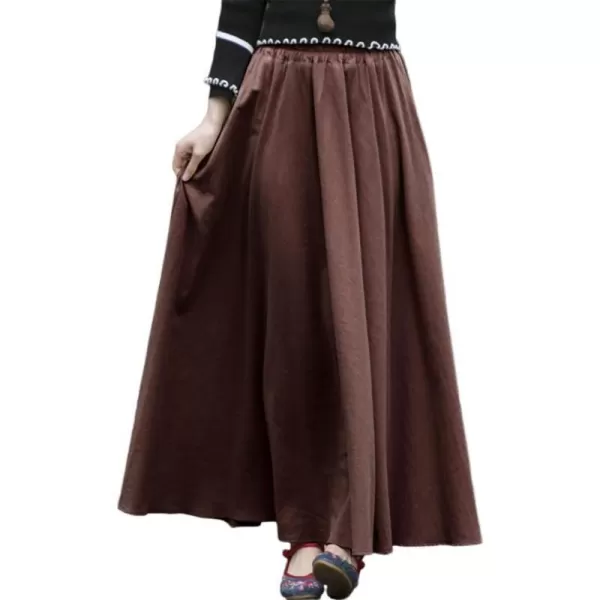 IDEALSANXUN Womens Cotton Linen Skirt High Waisted A Line Long Skirt with PocketsCoffee