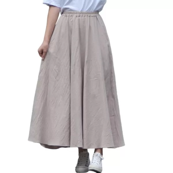 IDEALSANXUN Womens Cotton Linen Skirt High Waisted A Line Long Skirt with PocketsKhaki