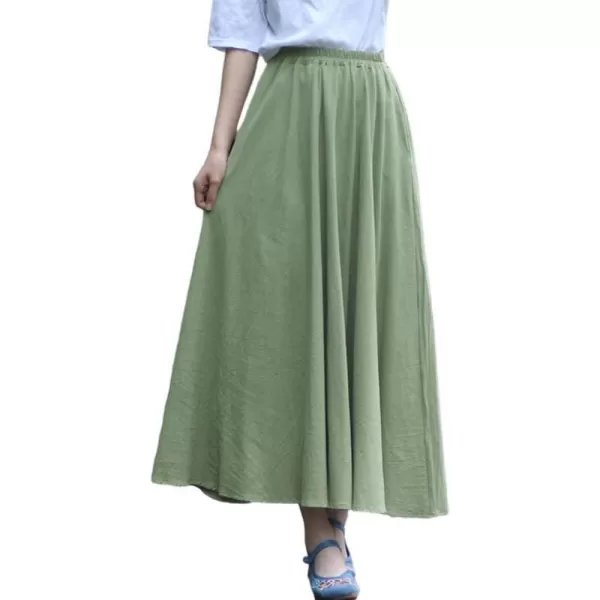 IDEALSANXUN Womens Cotton Linen Skirt High Waisted A Line Long Skirt with PocketsPea Green