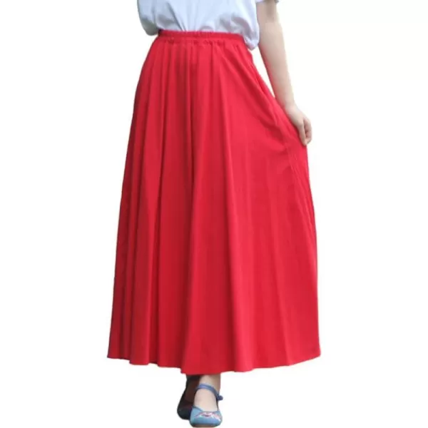IDEALSANXUN Womens Cotton Linen Skirt High Waisted A Line Long Skirt with PocketsRed