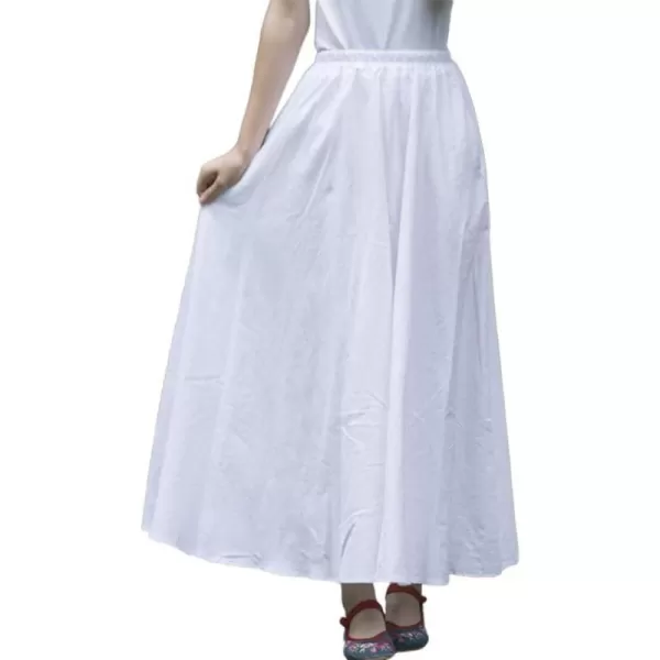 IDEALSANXUN Womens Cotton Linen Skirt High Waisted A Line Long Skirt with PocketsWhite