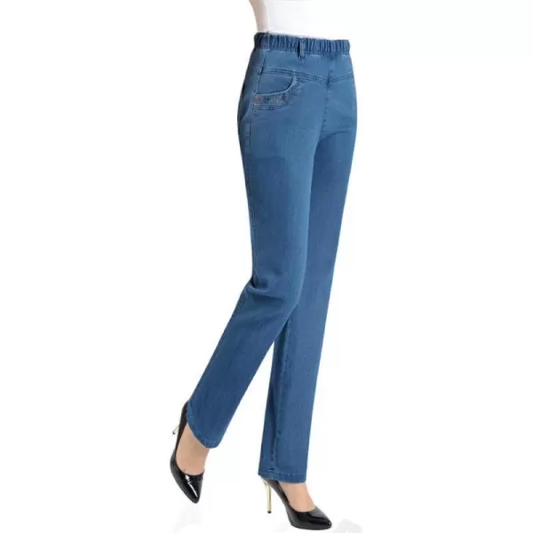 IDEALSANXUN Womens Elastic Waist Jeans Straight Leg Pull On JeansLight Blue