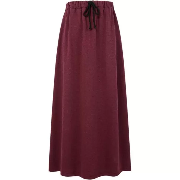 IDEALSANXUN Womens Fall Winter Fleece Lined Elastic Waist Long Skirts with DrawstringWine Red