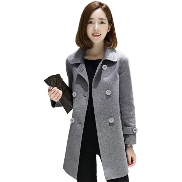 IDEALSANXUN Womens Fall Winter Wool Coats Double Breasted Midi Peacoat Trench CoatsGrey 01