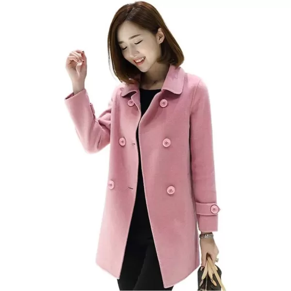 IDEALSANXUN Womens Fall Winter Wool Coats Double Breasted Midi Peacoat Trench CoatsPink