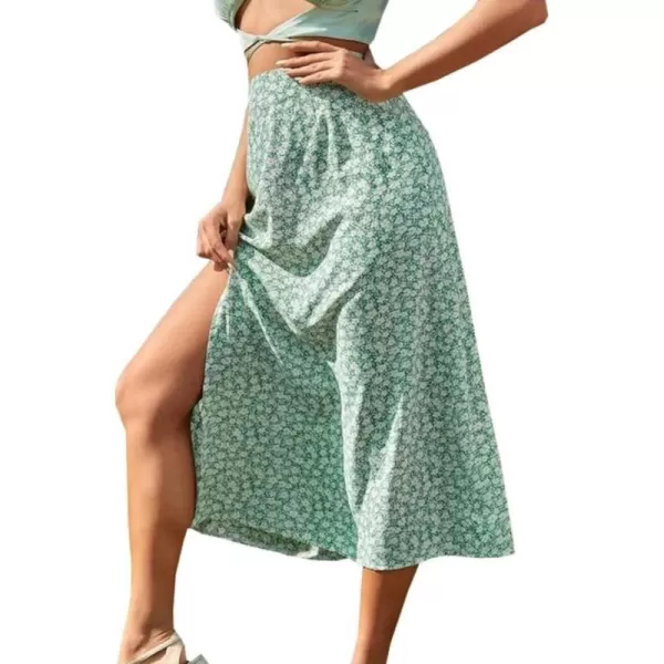 IDEALSANXUN Womens Floral Midi Skirt High Waisted A Line Bodycon Sexy Slit Pencil SkirtGreen