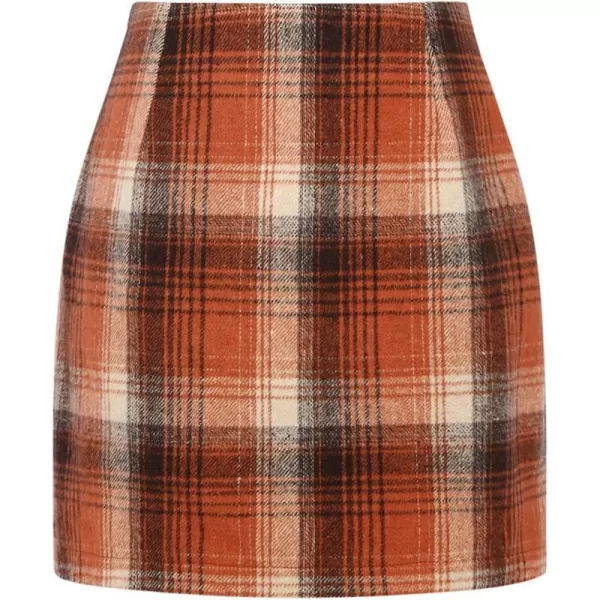 IDEALSANXUN Womens High Waist Plaid Skirt Bodycon Pencil Wool Mini SkirtsOrange