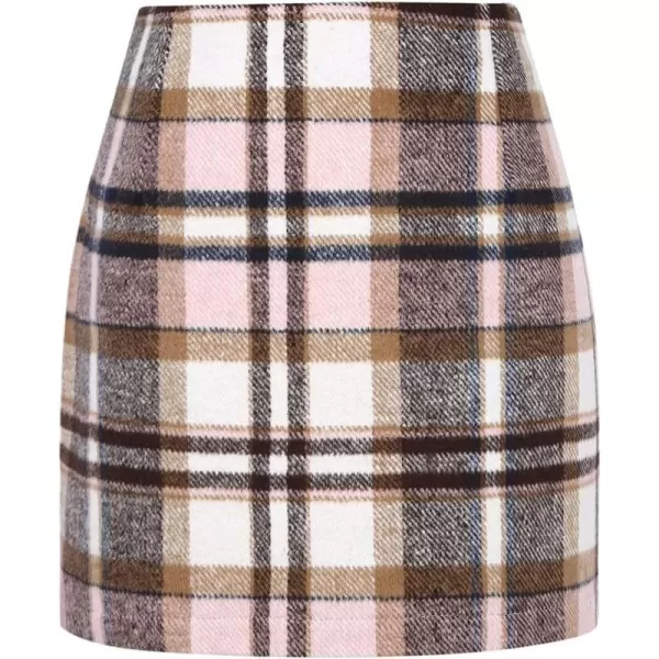 IDEALSANXUN Womens High Waist Plaid Skirt Bodycon Pencil Wool Mini SkirtsPink