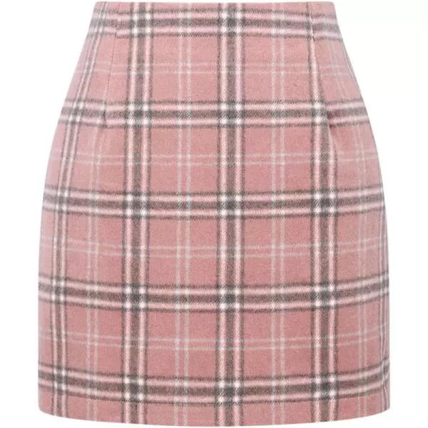 IDEALSANXUN Womens High Waist Plaid Skirt Bodycon Pencil Wool Mini SkirtsPink New