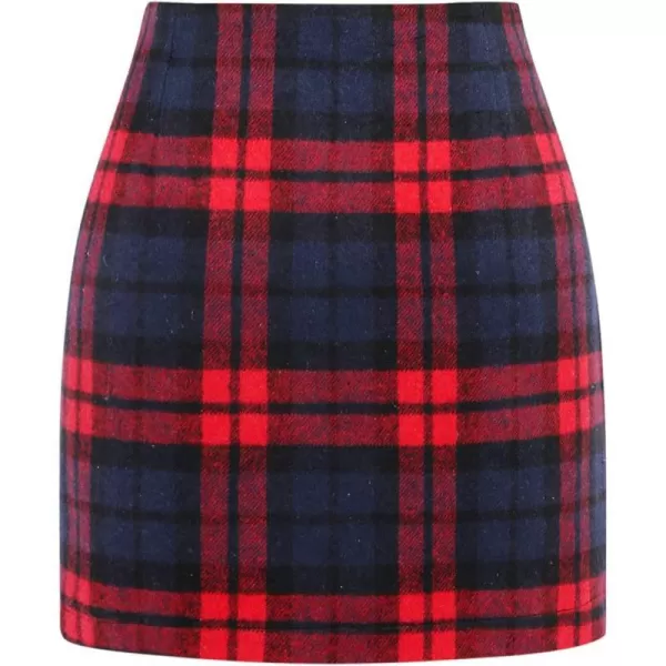 IDEALSANXUN Womens High Waist Plaid Skirt Bodycon Pencil Wool Mini SkirtsRed 01