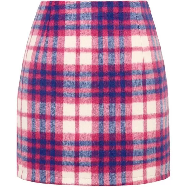 IDEALSANXUN Womens High Waist Plaid Skirt Bodycon Pencil Wool Mini SkirtsRose