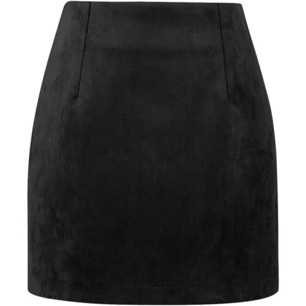 IDEALSANXUN Womens High Waist Plaid Skirt Bodycon Pencil Wool Mini SkirtsSuede Black