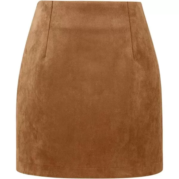 IDEALSANXUN Womens High Waist Plaid Skirt Bodycon Pencil Wool Mini SkirtsSuede Brown