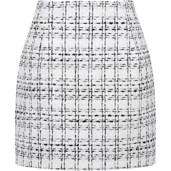 IDEALSANXUN Womens High Waist Plaid Skirt Bodycon Pencil Wool Mini SkirtsWhite