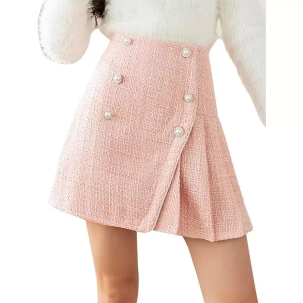 IDEALSANXUN Womens High Waisted Aline Pleated Tweed Mini Skirts 20232pink