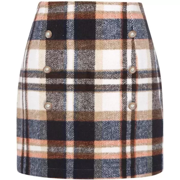 IDEALSANXUN Womens Plaid Mini Skirts Fall Winter Double Button Wool SkirtBrown