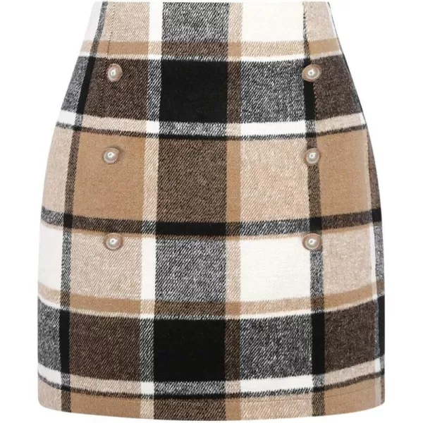 IDEALSANXUN Womens Plaid Mini Skirts Fall Winter Double Button Wool SkirtBrown New