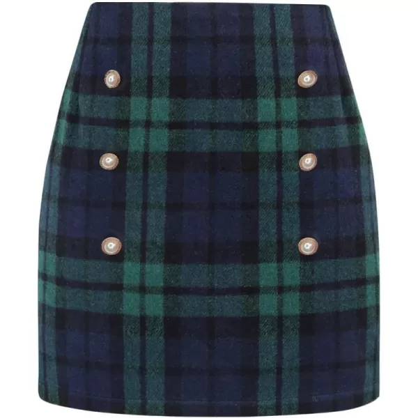 IDEALSANXUN Womens Plaid Mini Skirts Fall Winter Double Button Wool SkirtGreen