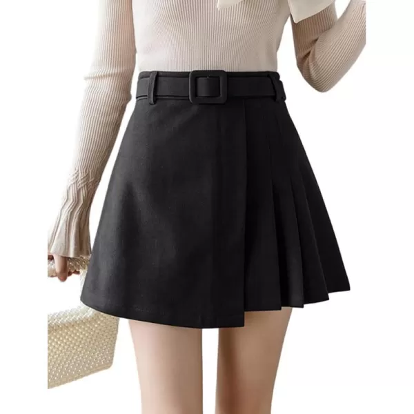 IDEALSANXUN Wool Mini Skirt for Women Fall Winter High Waisted A Line Pleated Short SkirtDarkgrey