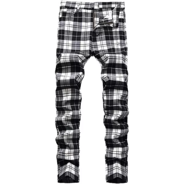 Mens Plaid Pants Casual Stretch Slim Fit Dress Chino Pants2 Black T3