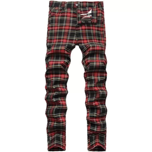 Mens Plaid Pants Casual Stretch Slim Fit Dress Chino Pants2 T5