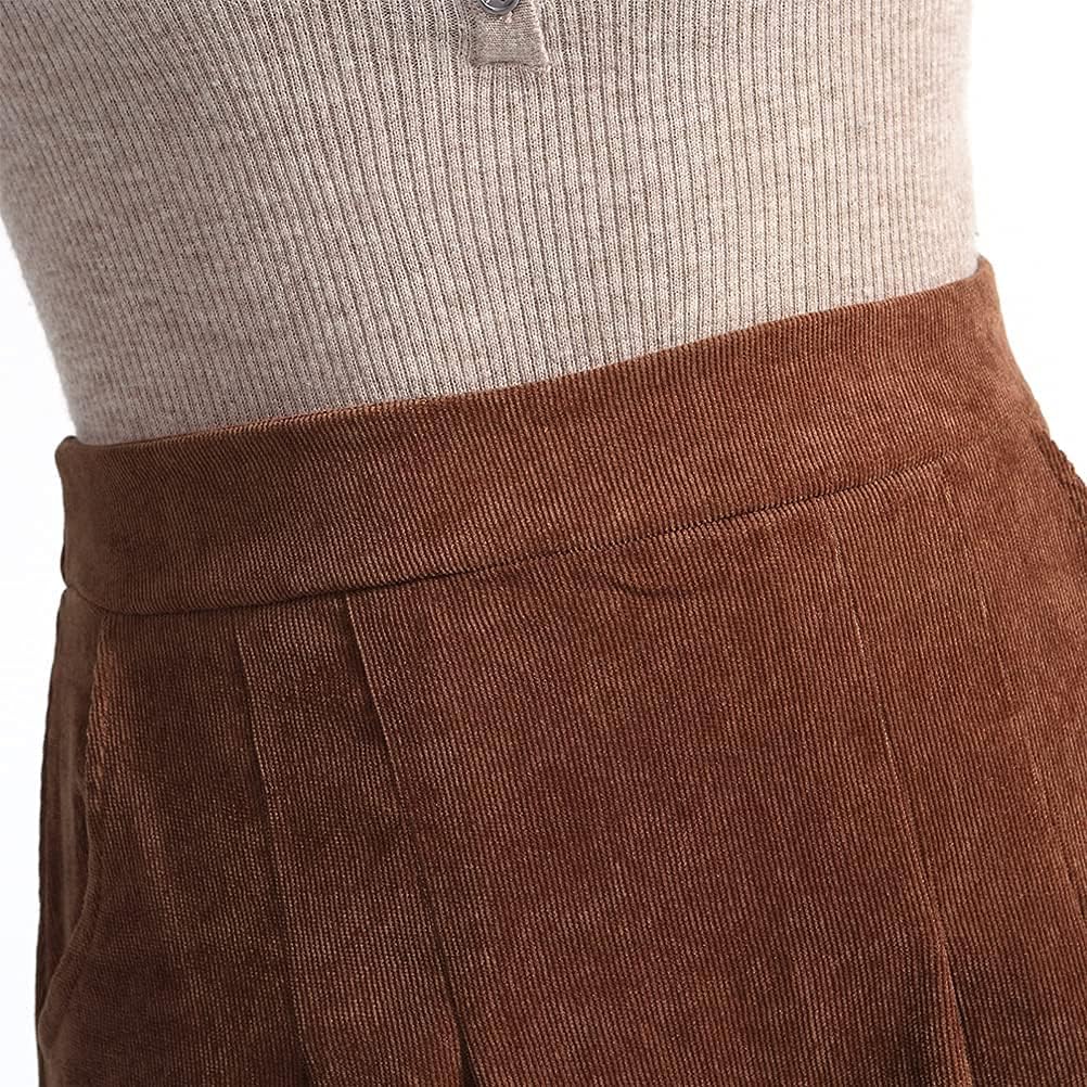 IDEALSANXUN Womens Vintage Corduroy Aline Flared Pleated Elastic Midi SkirtKhaki