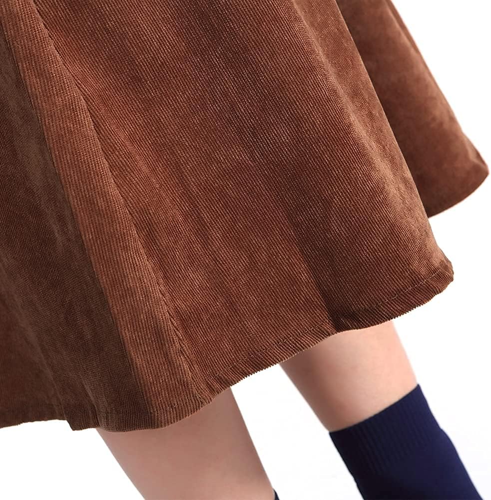 IDEALSANXUN Womens Vintage Corduroy Aline Flared Pleated Elastic Midi SkirtKhaki