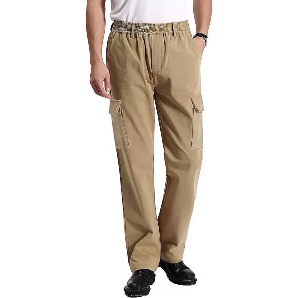 IDEALSANXUN Cargo Pants for Mens Casual Elastic Waist Loose Fit Cargo PantCargoDark Khaki