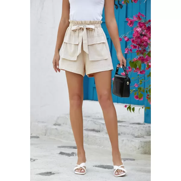 IDEALSANXUN Linen Shorts for Women 2024 Summer Beach Elastic Waist Cute Flowy ShortsBeige
