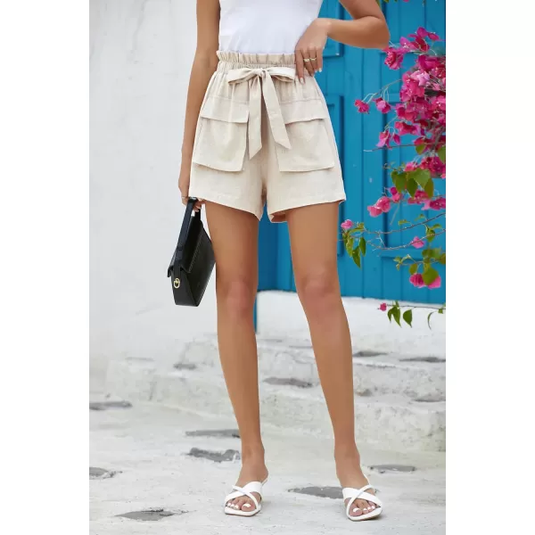 IDEALSANXUN Linen Shorts for Women 2024 Summer Beach Elastic Waist Cute Flowy ShortsBeige