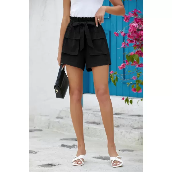 IDEALSANXUN Linen Shorts for Women 2024 Summer Beach Elastic Waist Cute Flowy ShortsBlack