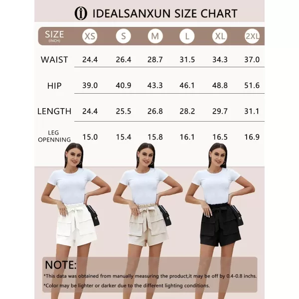 IDEALSANXUN Linen Shorts for Women 2024 Summer Beach Elastic Waist Cute Flowy ShortsBlack