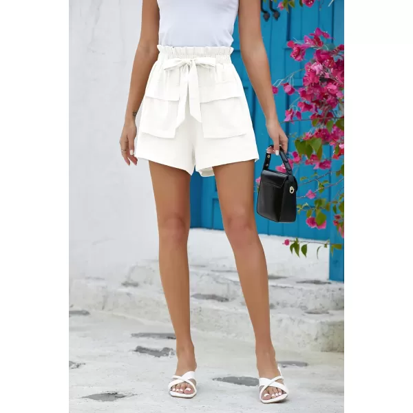 IDEALSANXUN Linen Shorts for Women 2024 Summer Beach Elastic Waist Cute Flowy ShortsWhite