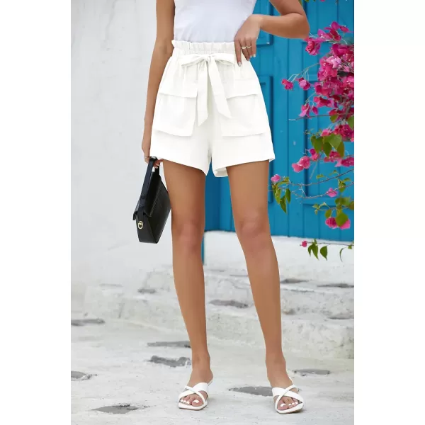 IDEALSANXUN Linen Shorts for Women 2024 Summer Beach Elastic Waist Cute Flowy ShortsWhite