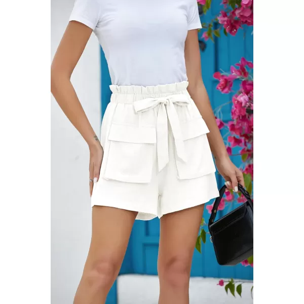 IDEALSANXUN Linen Shorts for Women 2024 Summer Beach Elastic Waist Cute Flowy ShortsWhite